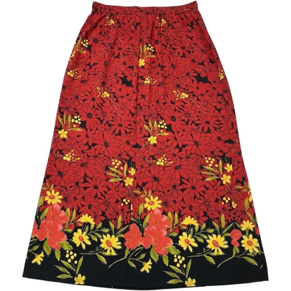Notations Skirt Red Floral Chiffon Maxi L Artsy Office Career Garden Party